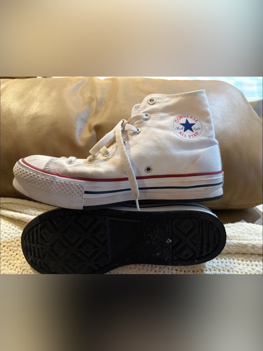 Converse White High Top Sneakers with Blue & Red Accents